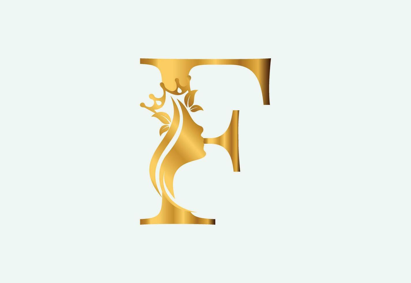 belleza monograma letra F mujer silueta logo diseño vector