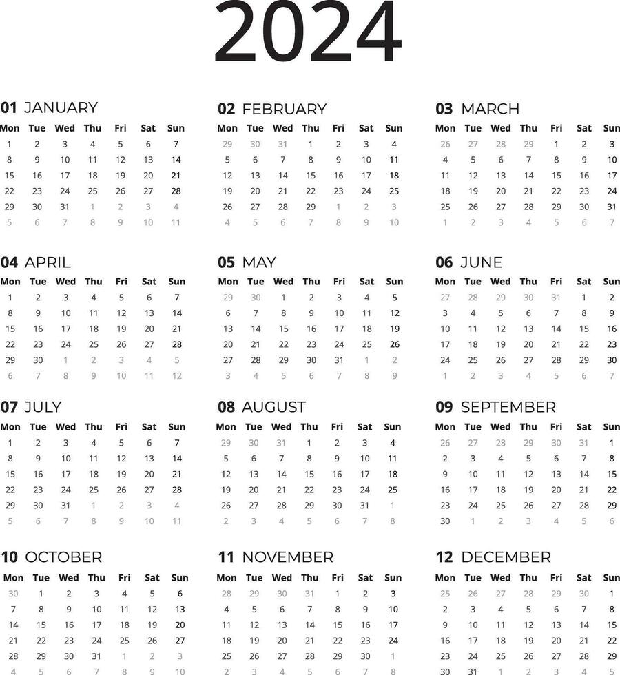 Calendar for 2024, 2024 Calendar template that you can use to make your calendar designs easily. Simple Calendar 2024 design vector