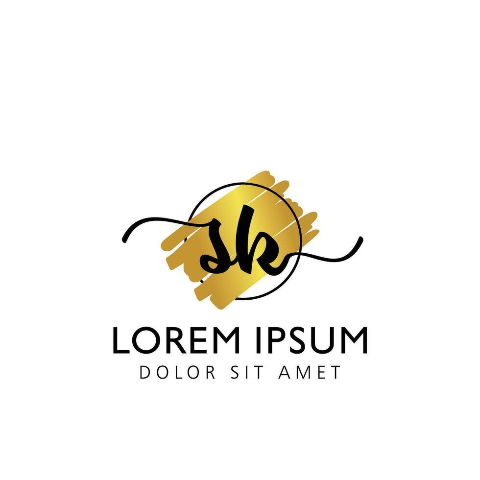 SK Initial Handwriting gold Brush Template Design vector