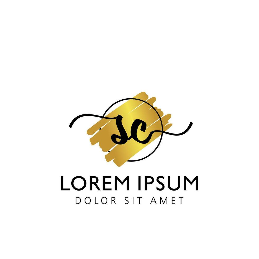 SC Initial Handwriting gold Brush Template Design vector