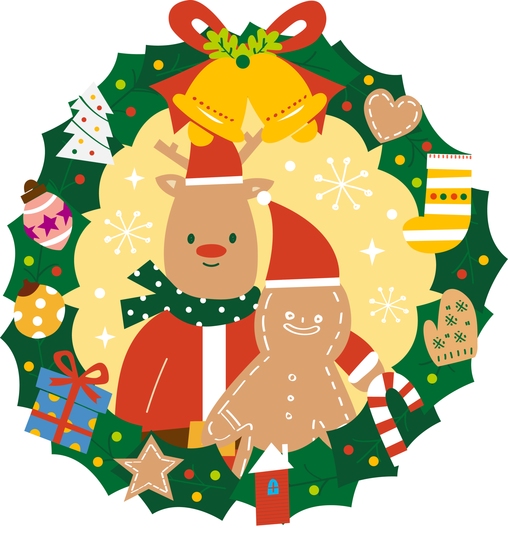 A Reindeer And A Gingerbread In The Christmas Wreath 31379552 PNG a-reindeer-and-a-gingerbread-in-the-christmas-wreath-31379552-png