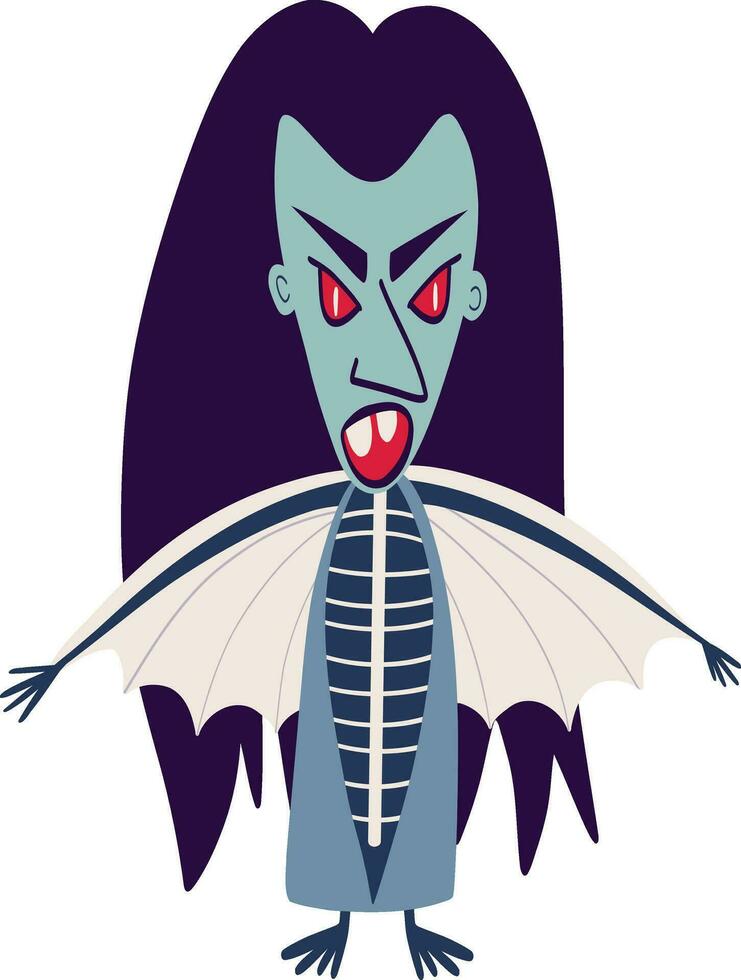 Funny vampire with a creepy face. Bright vibrant Halloween Character in doodle style vector