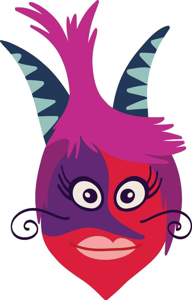 Cartoon Fancy Bird Mask with Horns. comic characters in modern flat hand drawn style vector