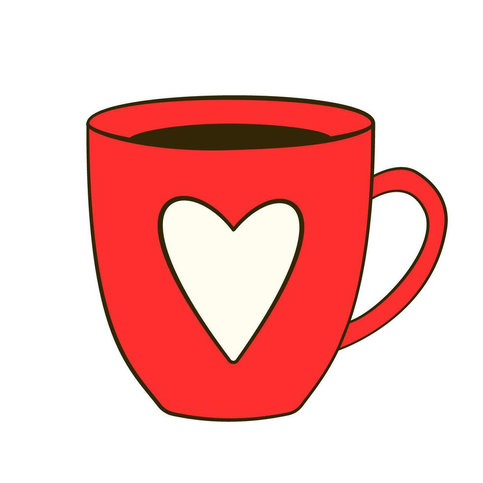 Red mug with heart. Valentine's day. Flat icon vector