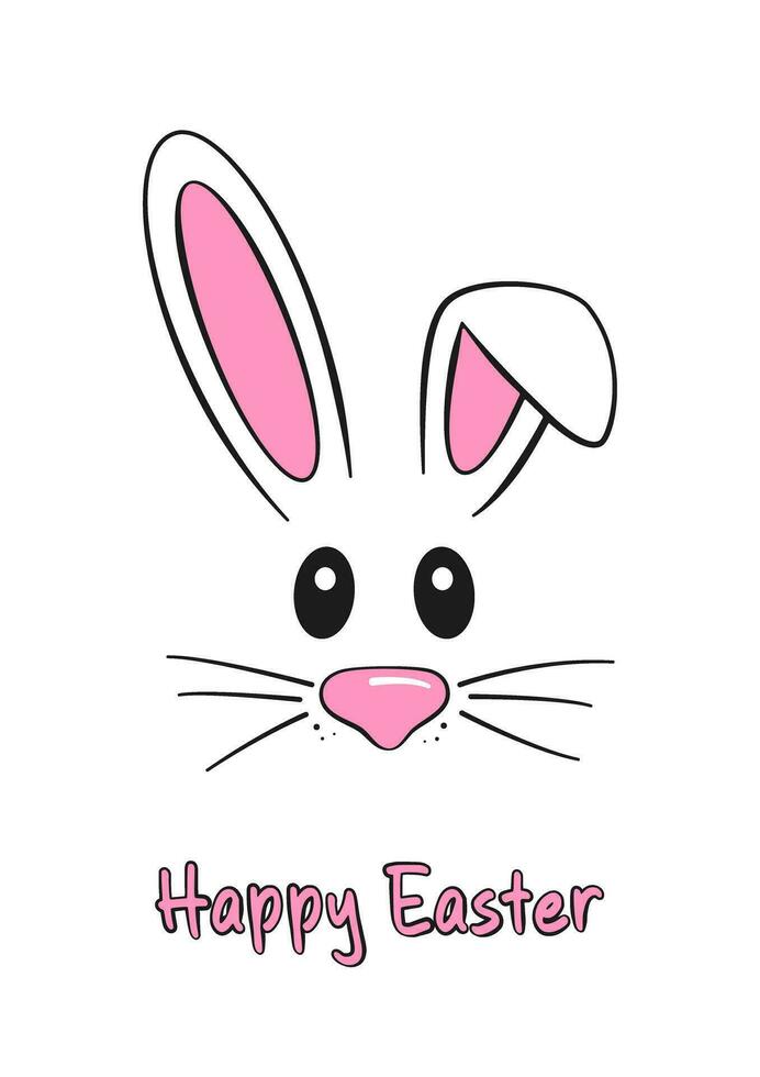 Happy Easter lettering and bunny. Card concept vector