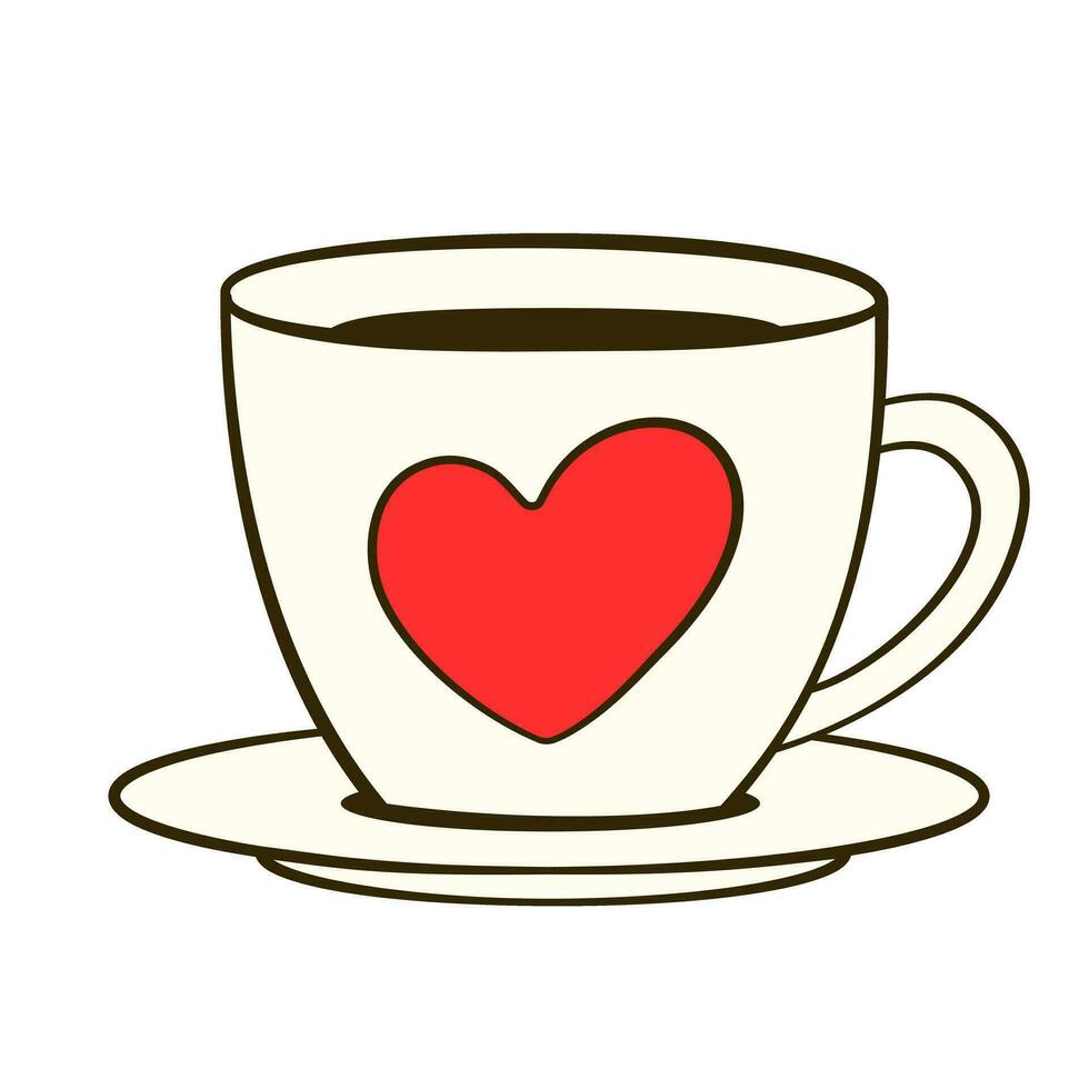 Cup with saucer. Valentine's day. Flat icon vector
