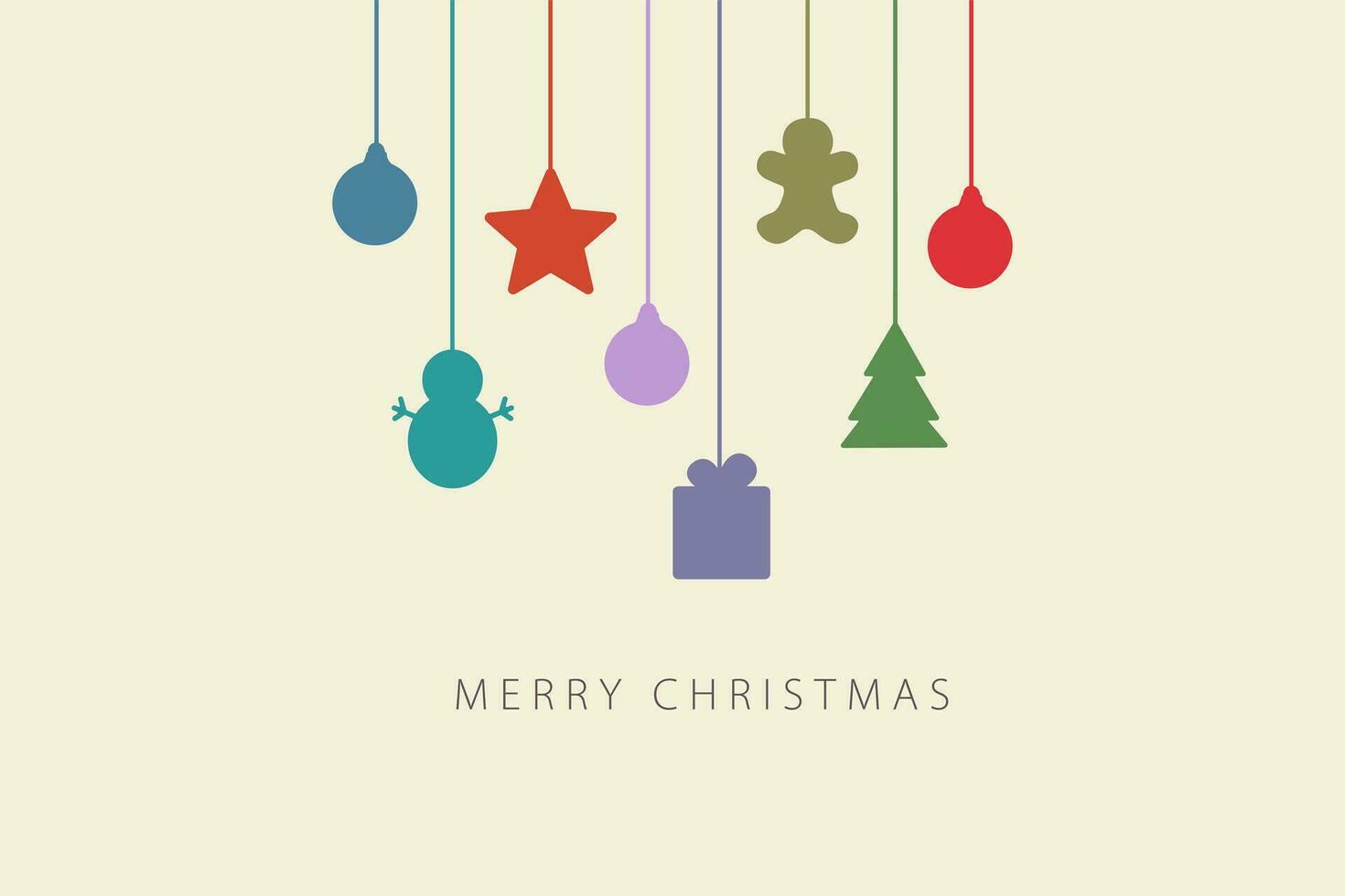 Greeting card with Merry Christmas lettering and colorful christmas decorations vector