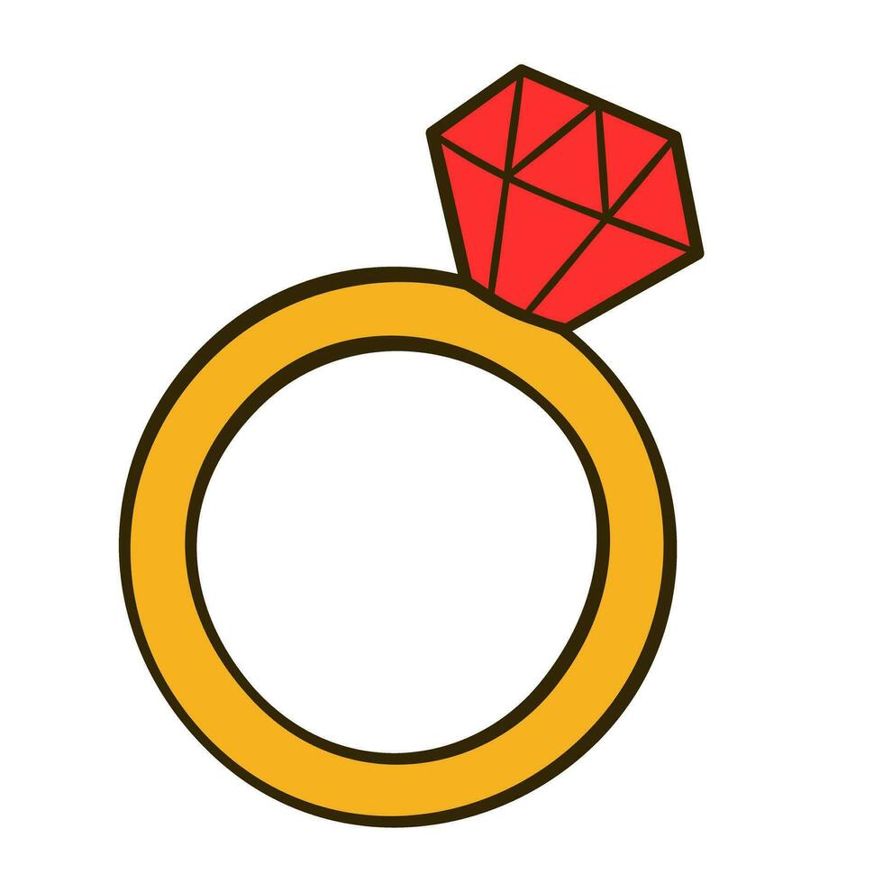 Ring with red diamond. Valentine's Day. Flat icon vector
