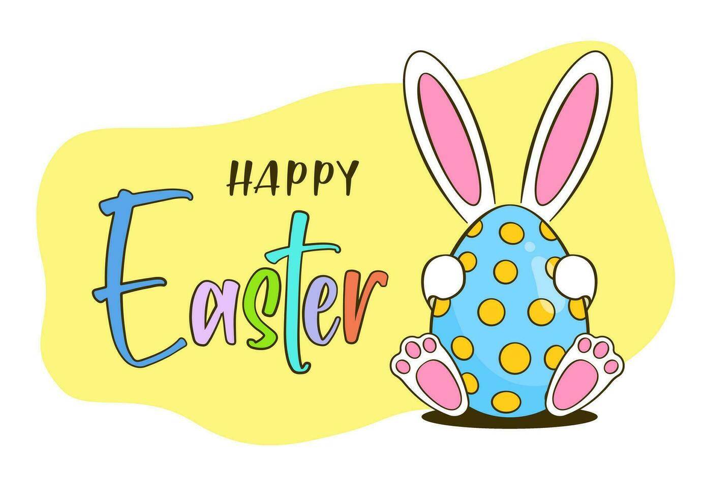 Easter greeting card concept. Colorful Easter egg with bunny. Happy Easter colorful lettering vector