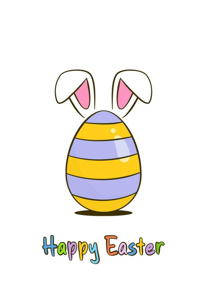 Happy Easter colorful lettering with easter egg and bunny ears. Easter greeting card concept vector