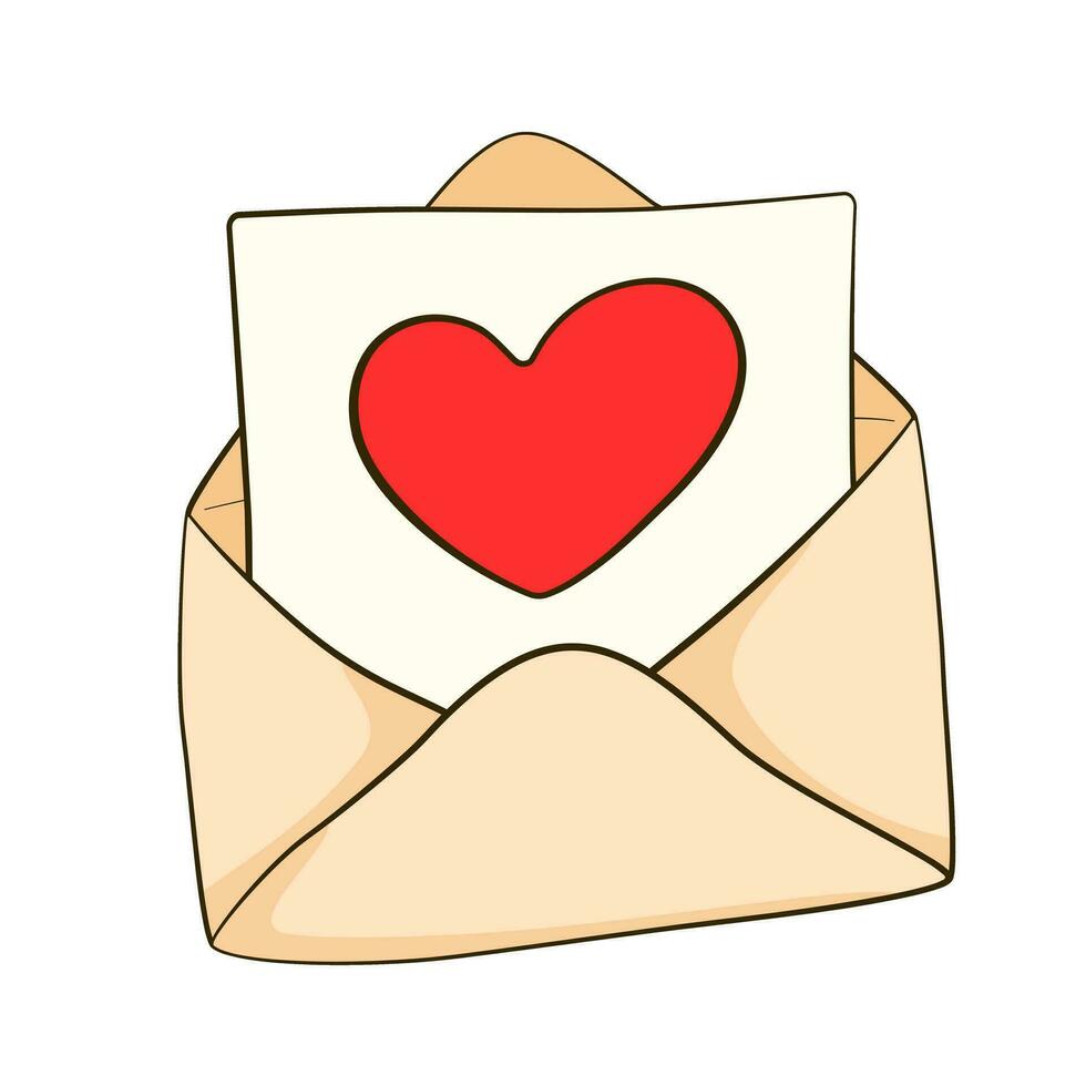 Love letter. An open envelope with page and heart. Valentine's day. Flat icon vector