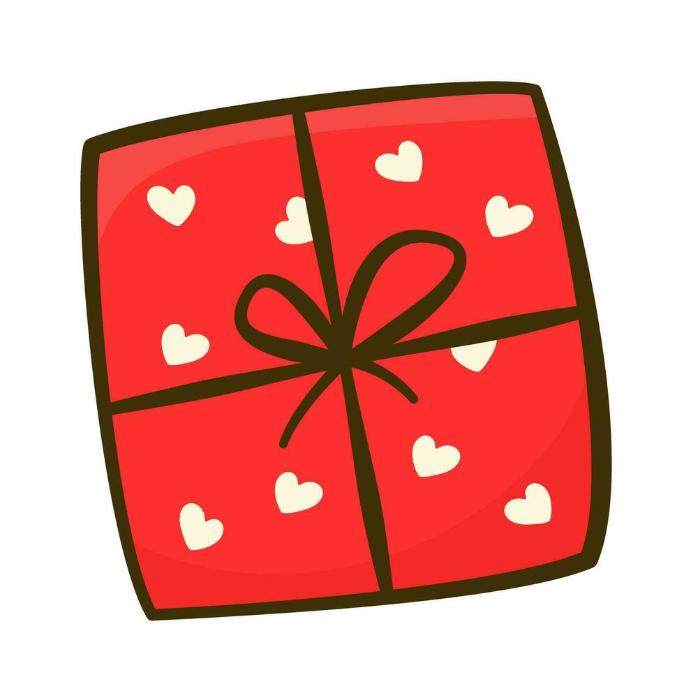 Gift box with bow and ribbon. Cartoon flat icon vector