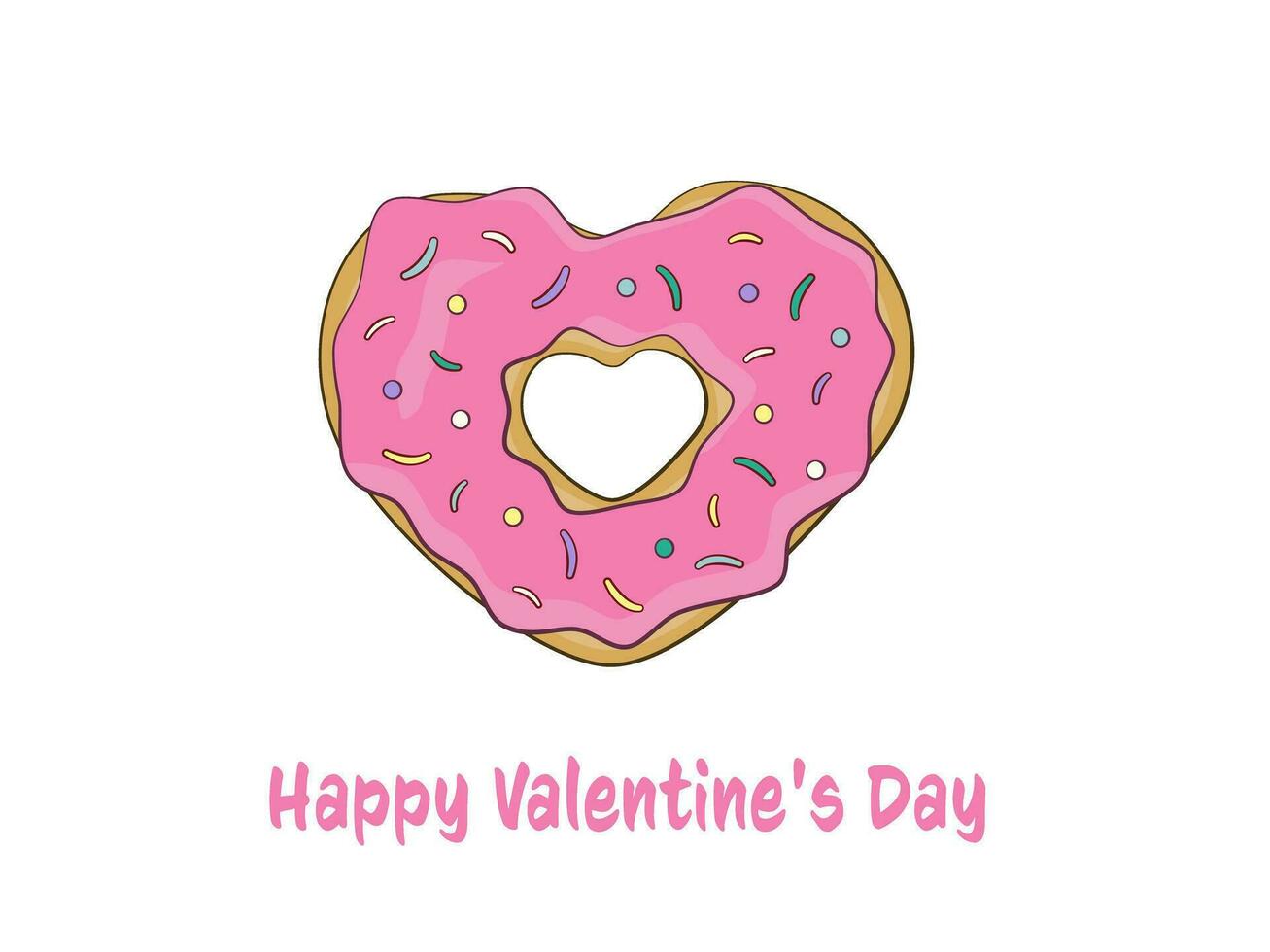 Happy Valentine's Day lettering with heart-shaped donut. vector