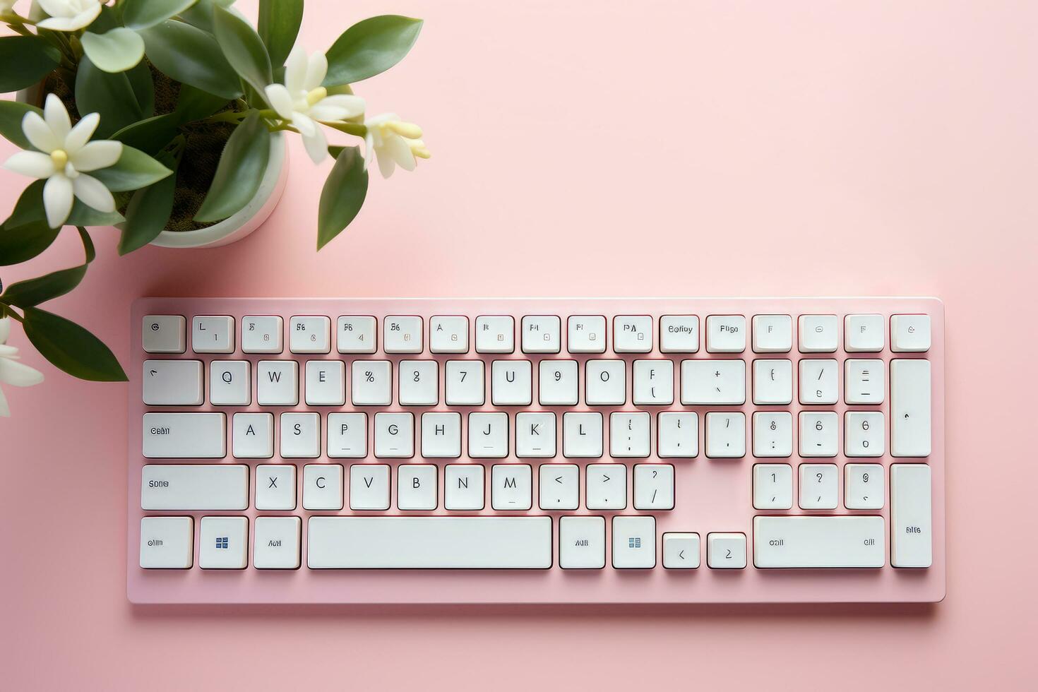 rosado oficina escritorio antecedentes con computadora teclado ai generativo foto