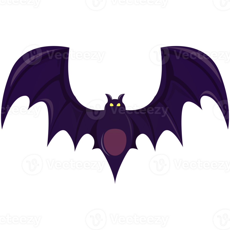 Halloween bat cartoon illustration. Spooky black horror bat graphic. Halloween Elements and Objects for Design Projects. png