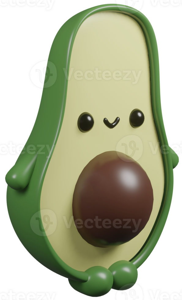 3D illustration render green character fruit avocado boy on transparent background png