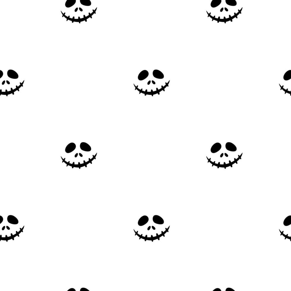 Halloween pumpkin face icon seamless pattern. Scary face isolated on white background. Vector illustration, flat style.