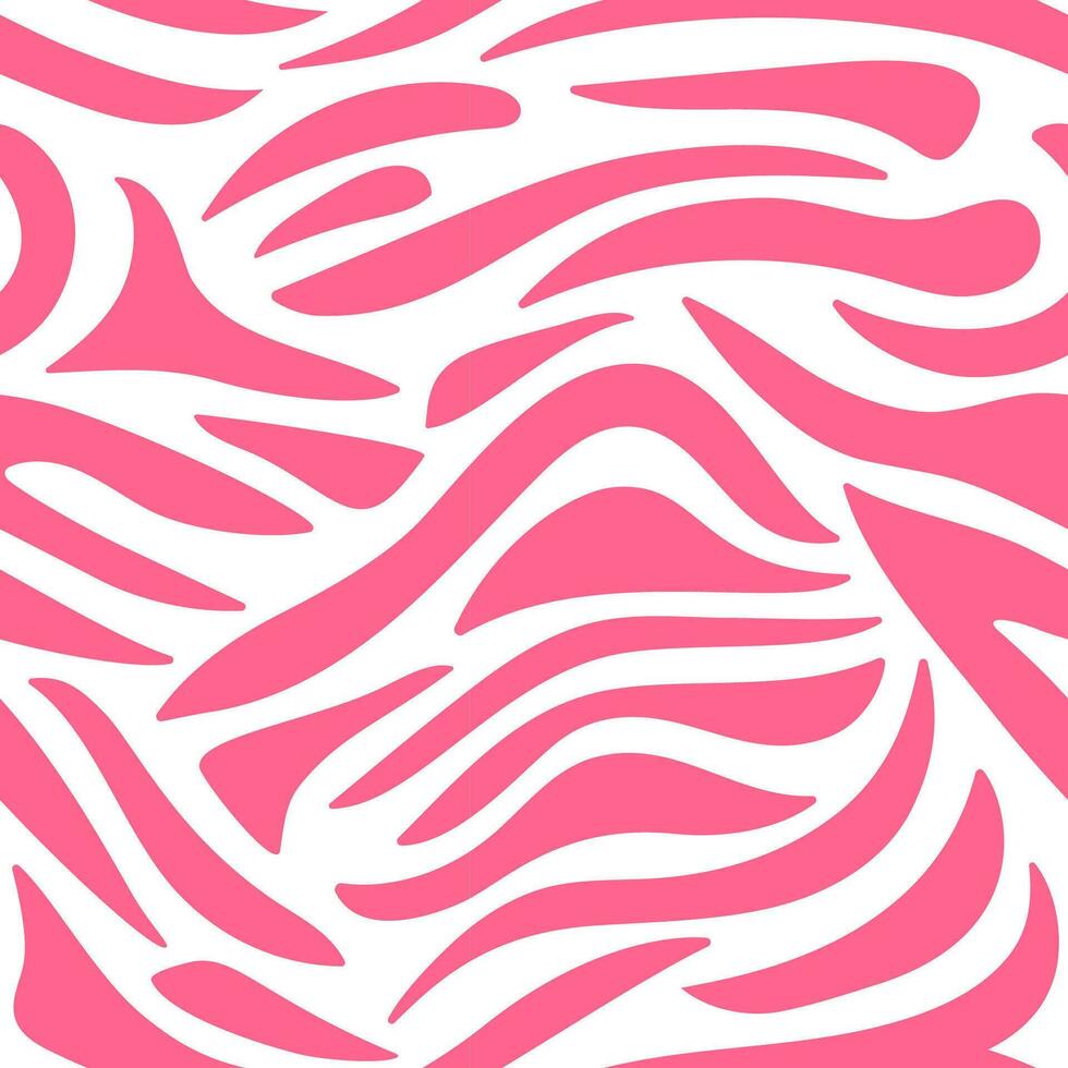 Zebra print, zebra seamless pattern. Vector hand drawn illustration. Zebra stripes in doodle style. Pink core style.