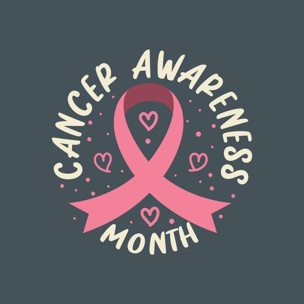 Cancer awareness month free hand lettering template with vector ribbon illustration. Cancer Awareness Month celebration poster, banner, flyer design