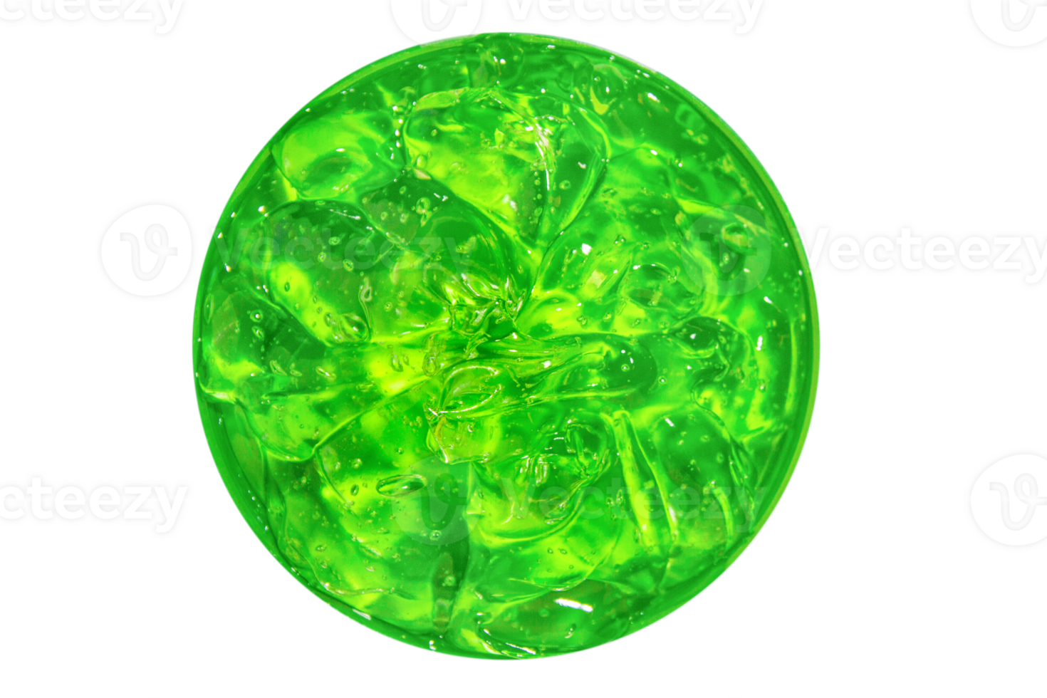 Transparent green cosmetic gel in a round jar. On an empty background. png