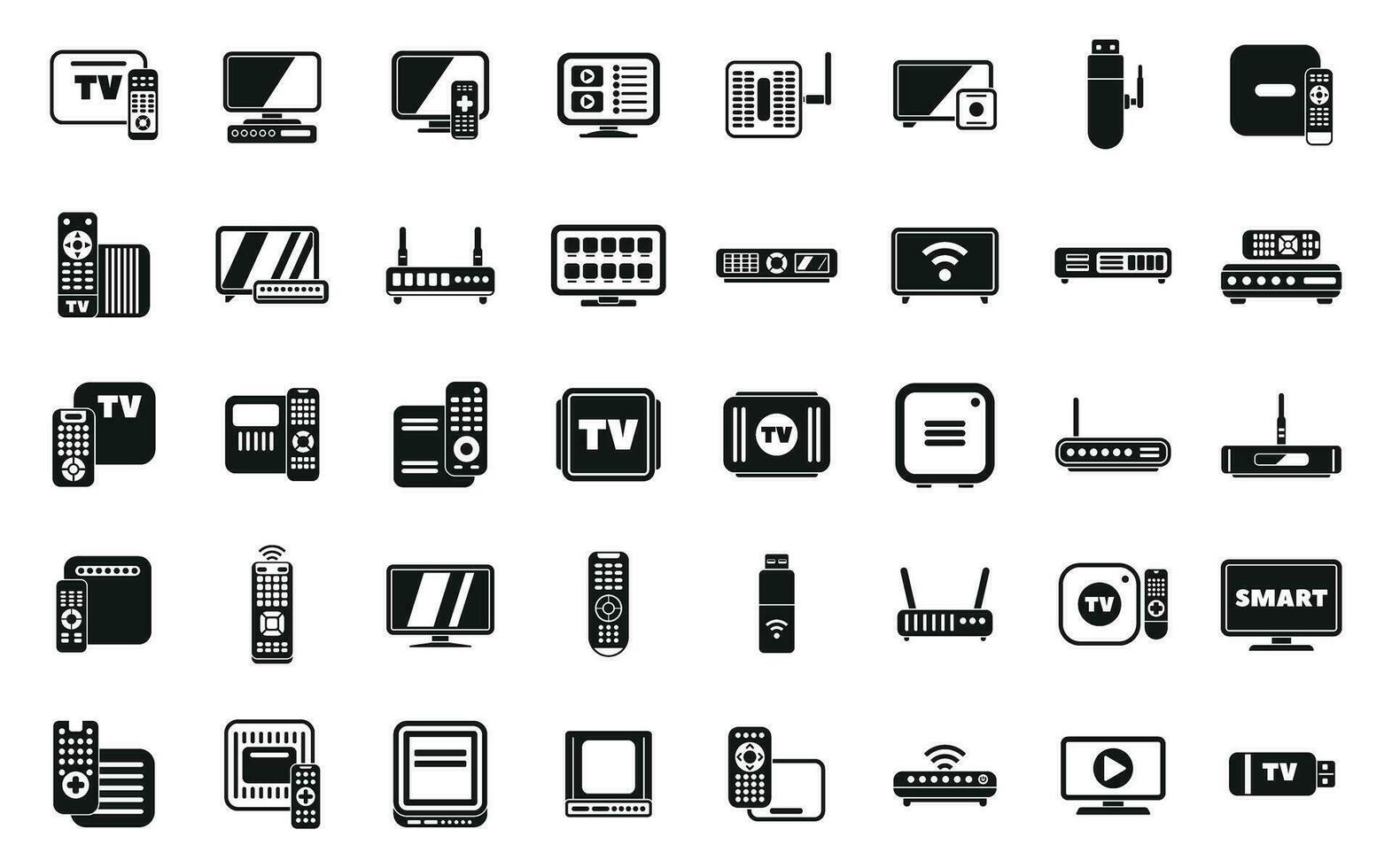 inteligente televisión caja íconos conjunto sencillo vector. cable dispositivo vector