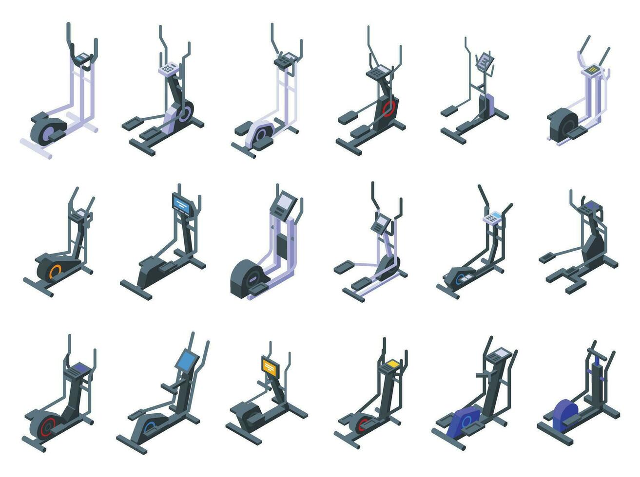 Elliptical Machine icons set isometric vector. Cardio fitness vector