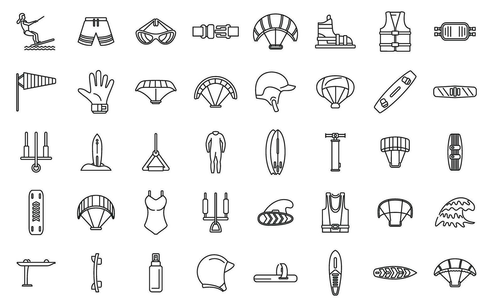 Kitesurfing icons set outline vector. Active fun vector