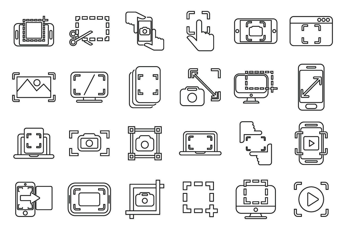 Screenshot icons set outline vector. Take app vector