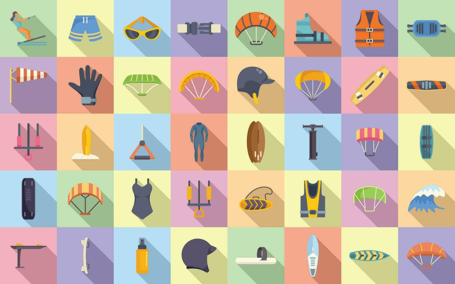 Kitesurfing icons set flat vector. Active fun vector