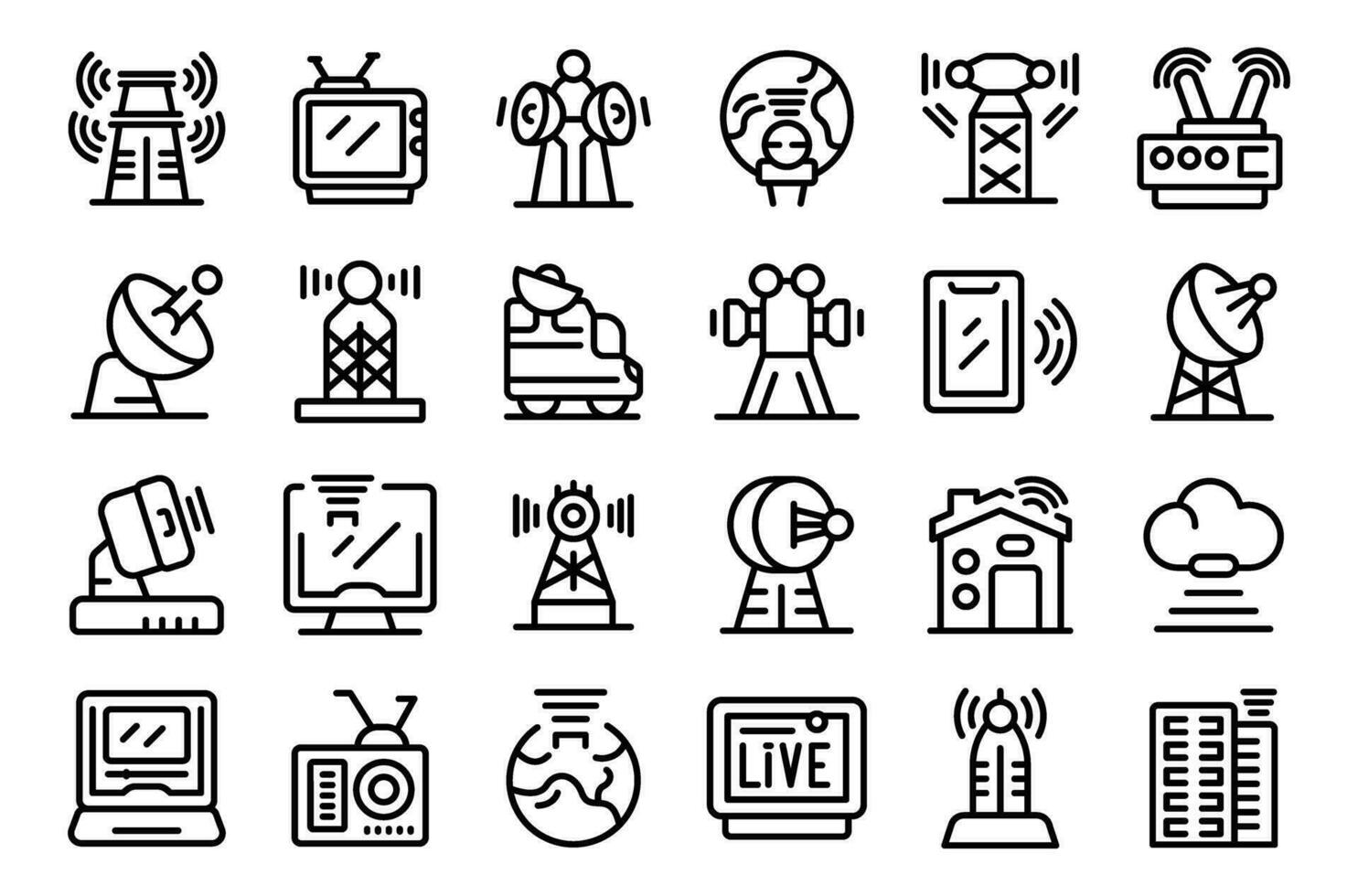 TV tower icons set outline vector. Television city vector