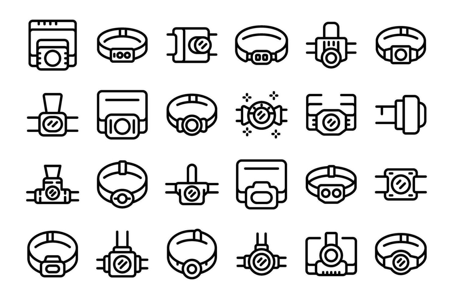 Headlamp icons set outline vector. Flash light vector