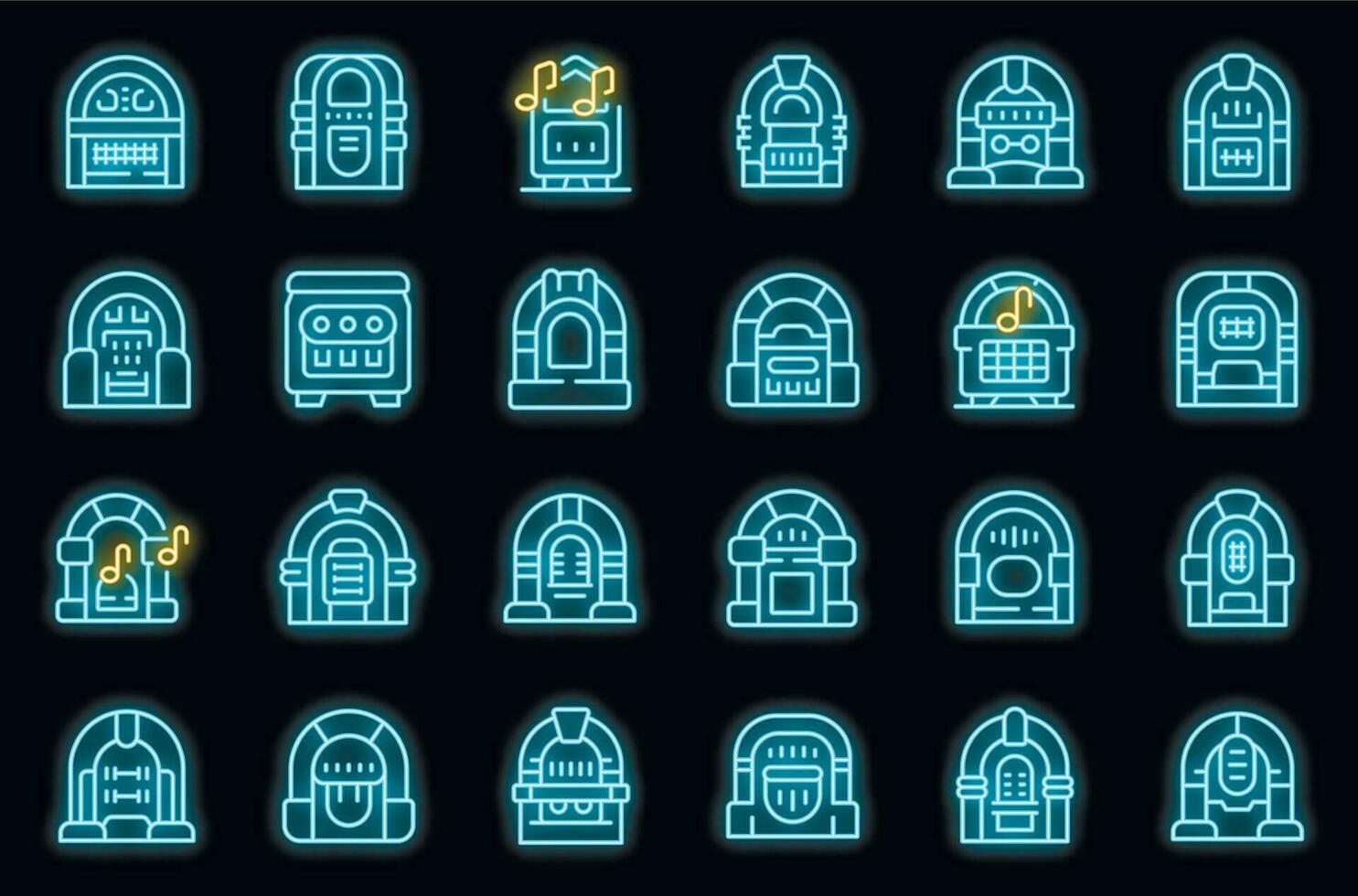 Jukebox icons set vector neon