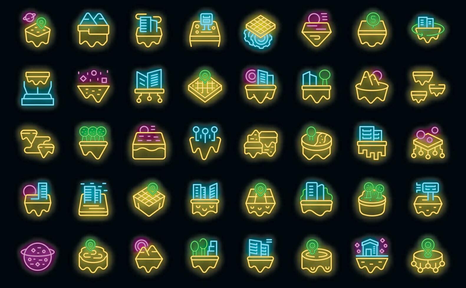 Metaverse land icons set vector neon