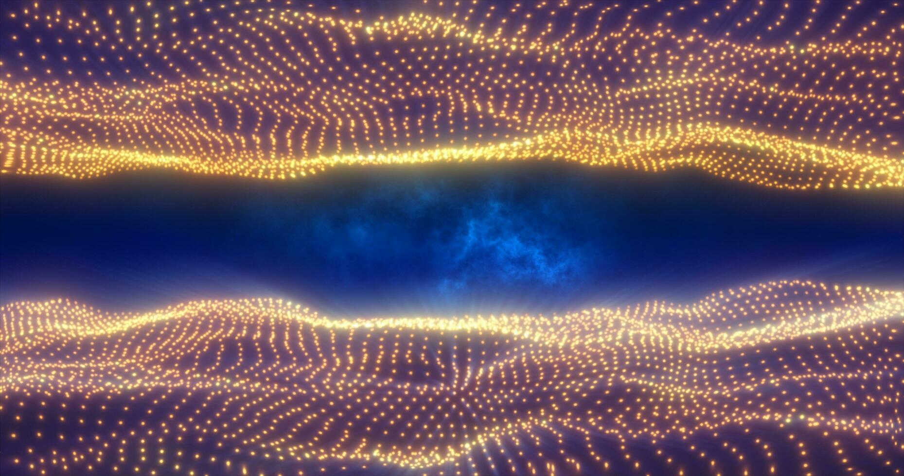 Abstract yellow orange gold energy waves from particles above and below the screen magical bright glowing futuristic hi-tech background photo