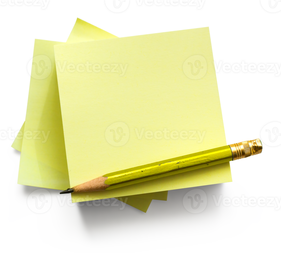 A real set of notes and an old pencil isolated on a transparent background with a real fully transparent shadow. PNG transparent