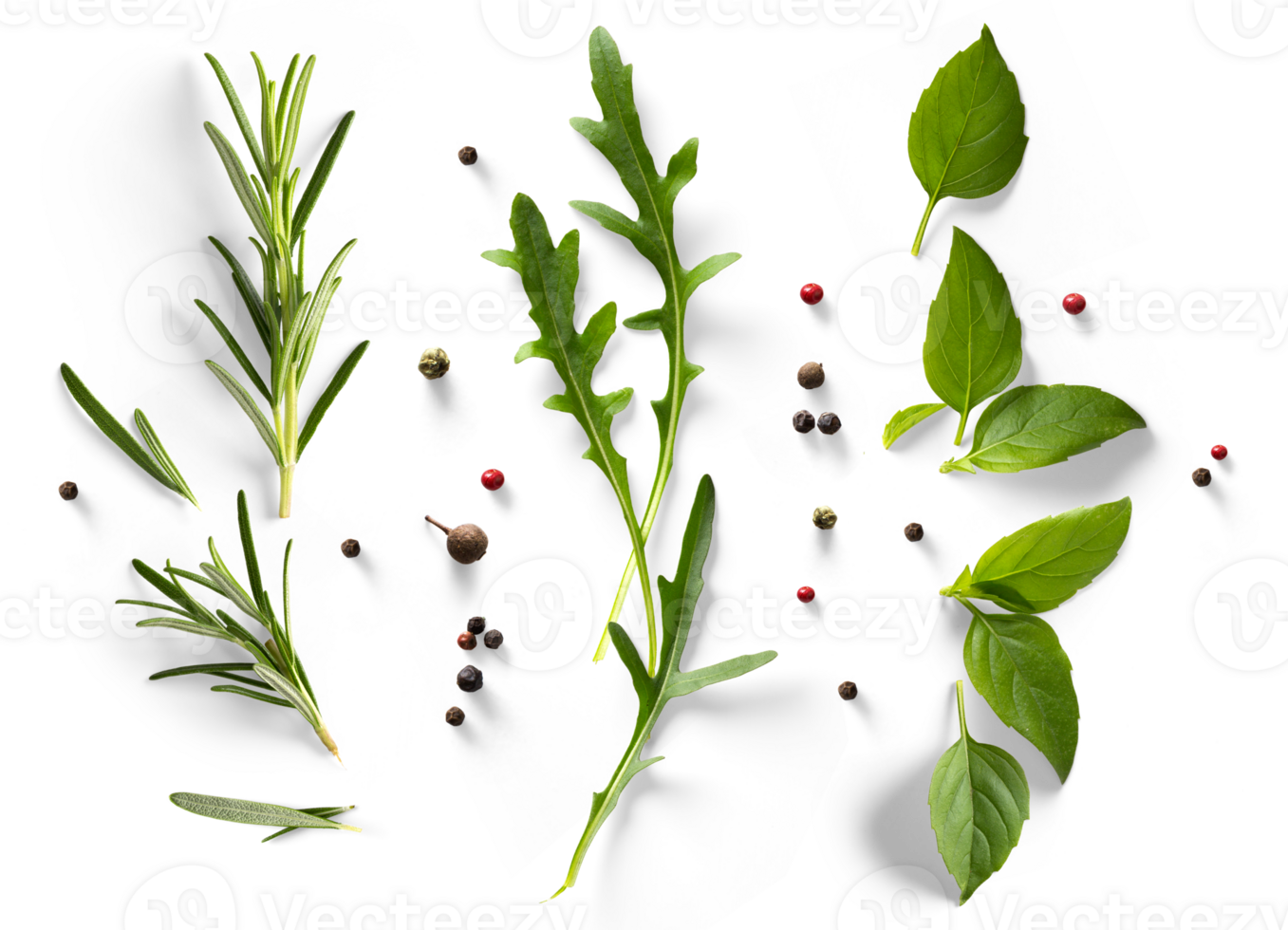 fresh mediterranean herb and spices with real transparent shadow isolated on transparent background. PNG Food background design element
