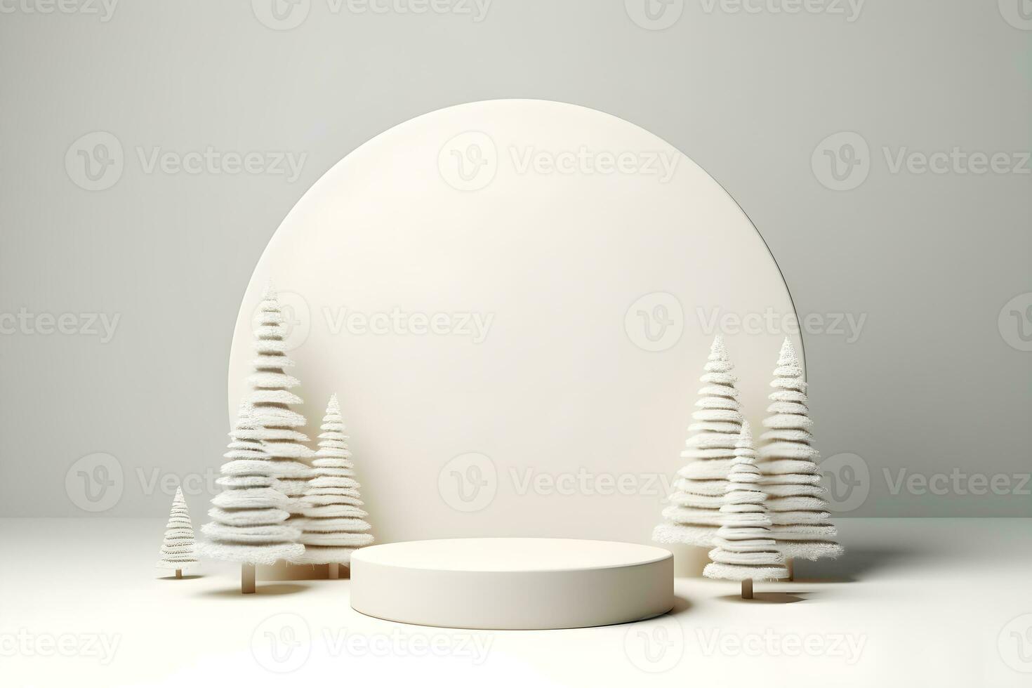 3D minimal mock up scene geometry podium shape for show cosmetic product display. stage pedestal or platform. Winter Christmas decorations celebration, ai generate photo