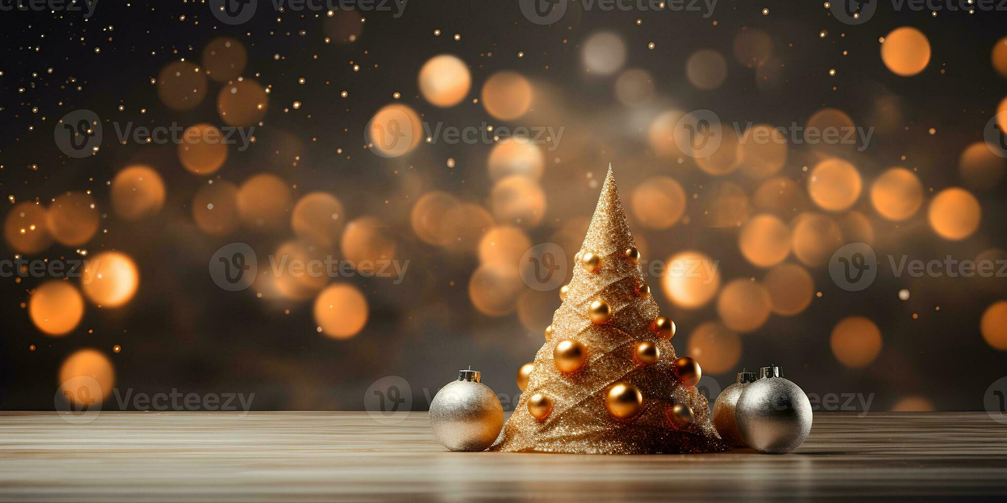 Empty space Christmas tree decoration with lights bokeh blurred background, AI generate photo