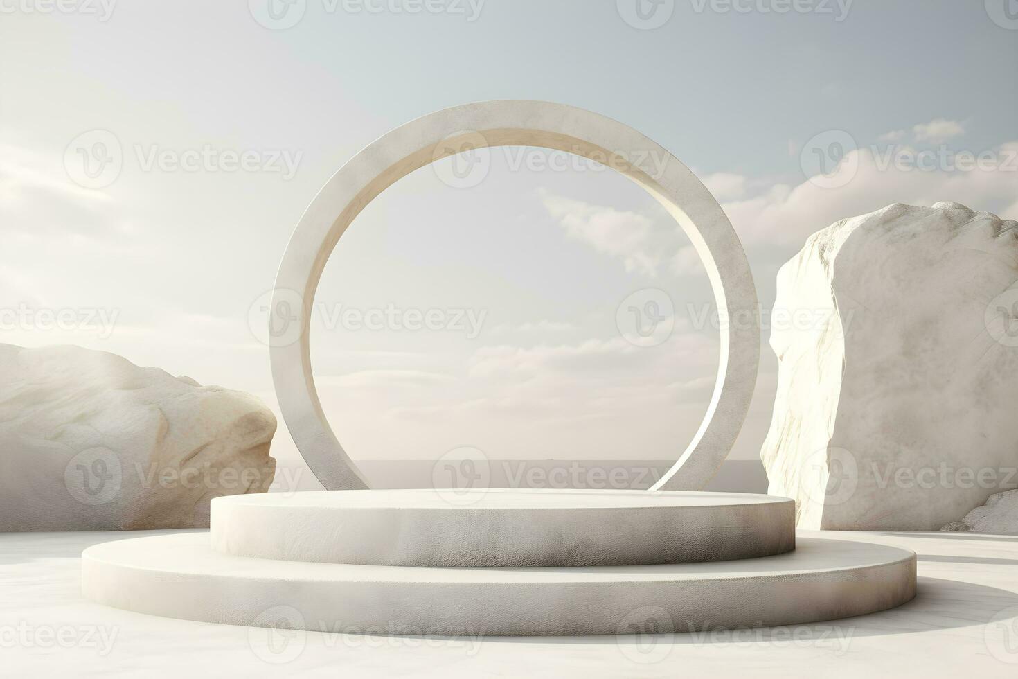 Stone podium rock platform 3d for display minimal product display presentation cosmetics products branding, Empty stage showcase identity and packaging design, ai generate photo