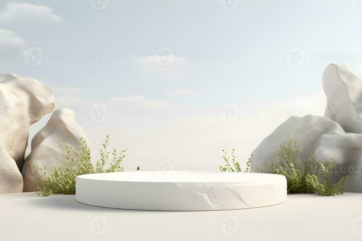 Stone podium rock platform 3d for display minimal product display presentation cosmetics products branding, Empty stage showcase identity and packaging design, ai generate photo