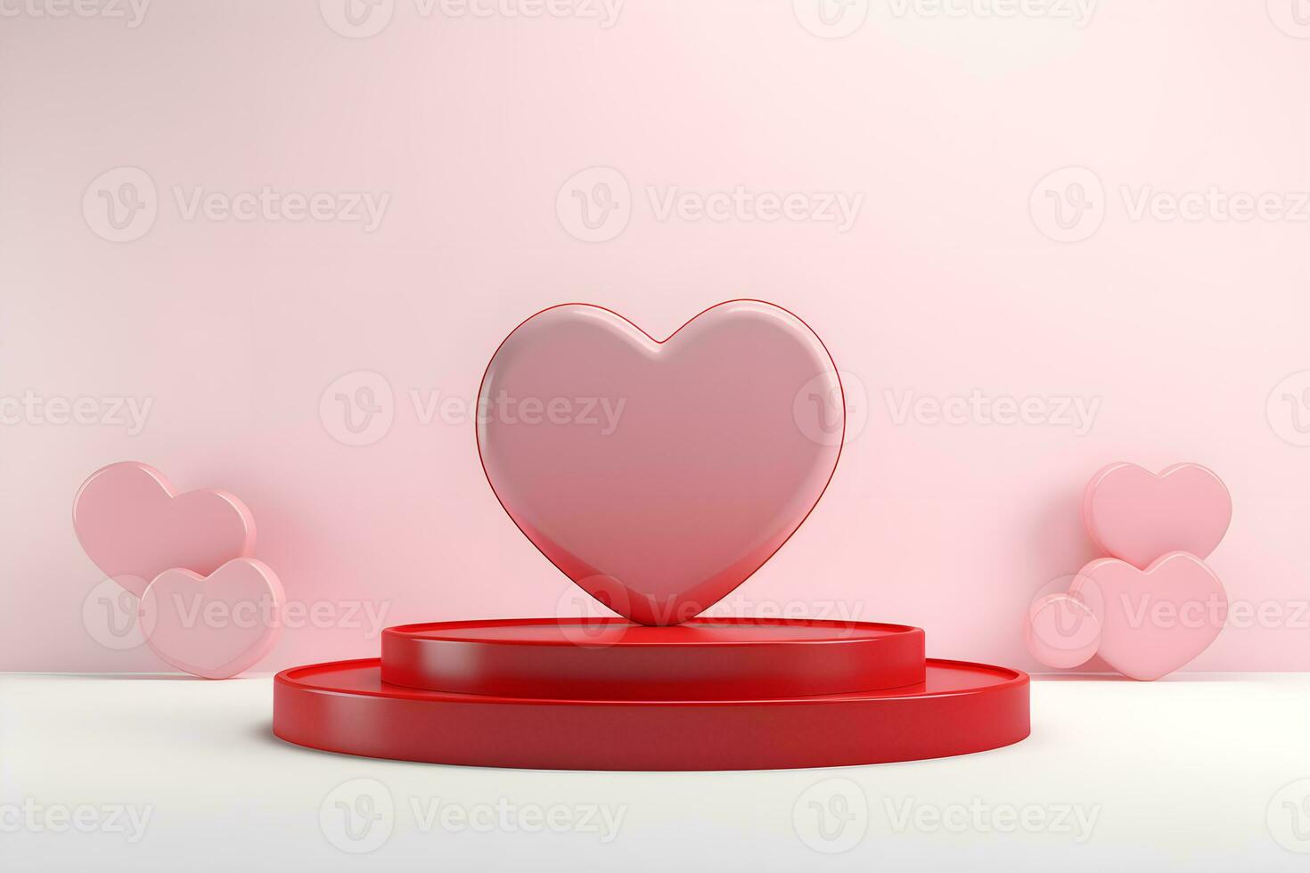 3D cylinder pedestal or stand podium with hearts decorations celebration, Valentine day minimal scene for product display presentation. Geometric platform design, ai generate photo