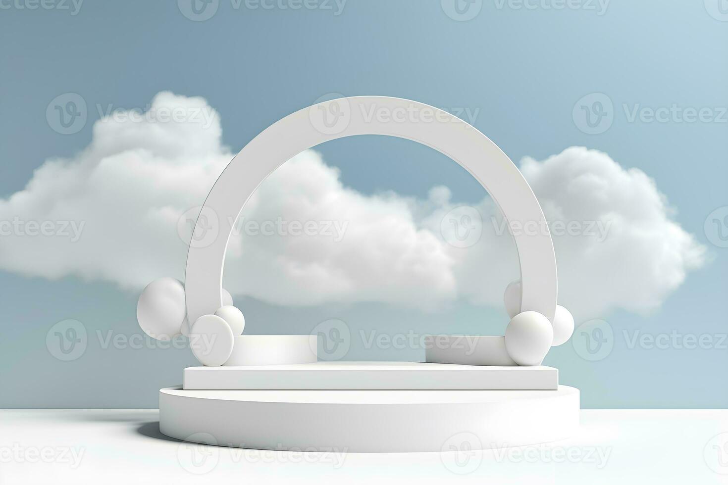 Podium and minimal cloud scene, 3d display product display presentation cosmetics products branding, Empty stage showcase identity and packaging design, ai generate photo