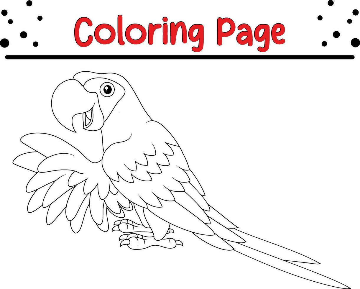 happy parrot Bird coloring page. black and white vector illustration for a coloring book.