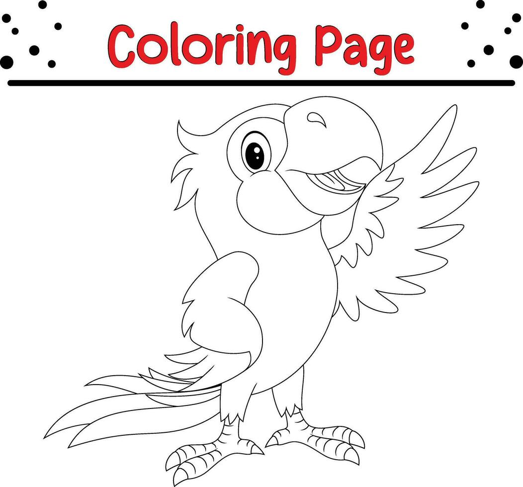 Parrot Bird coloring page for children. vector