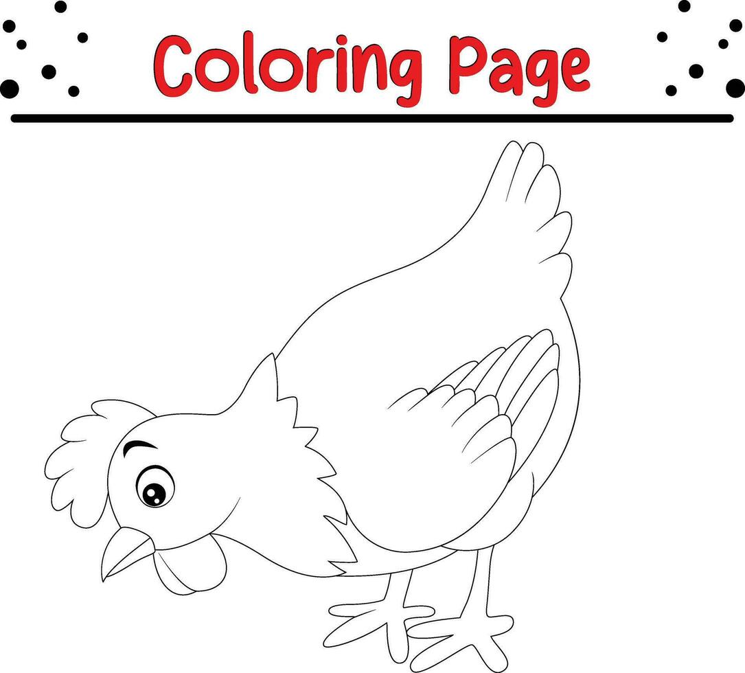 Cute hen coloring page. black and white vector illustration for a coloring book.