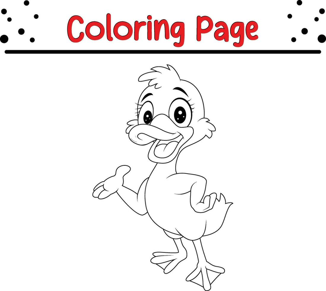 Cute baby duck coloring page. black and white vector illustration for a coloring book.