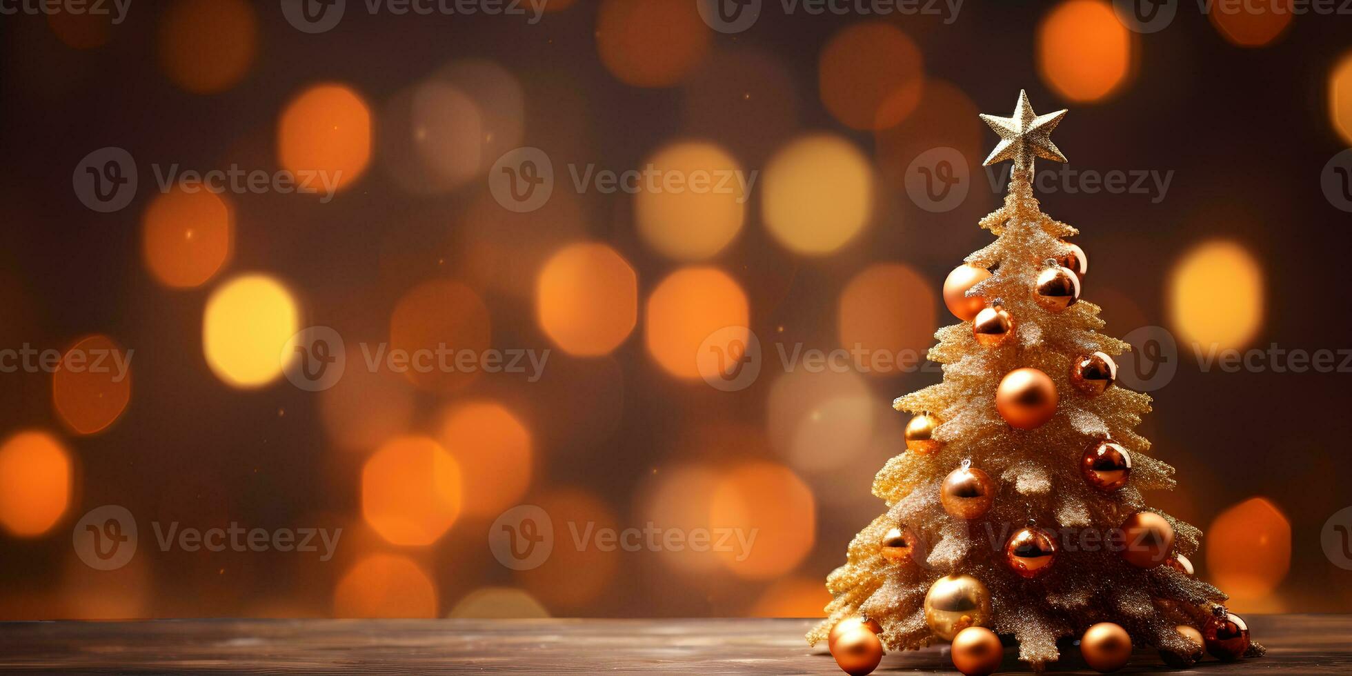 Christmas tree decoration with lights bokeh blurred background, AI generate photo