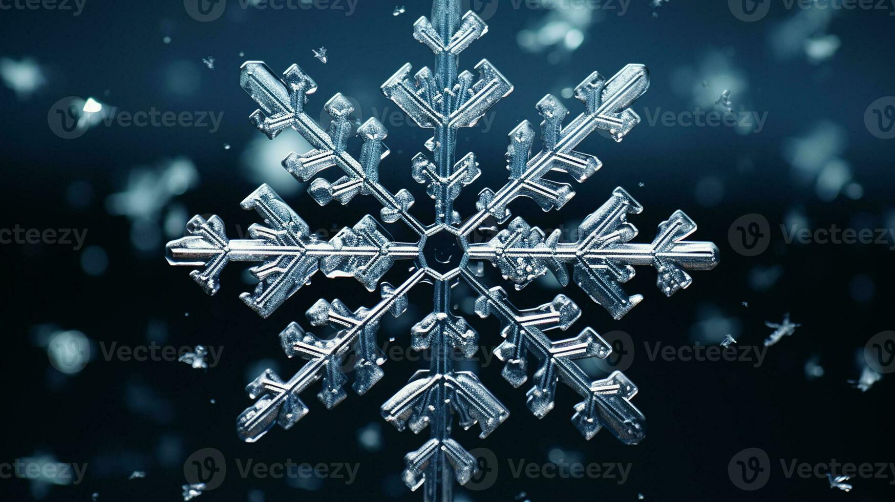 macro view of snowflake illustration fallen snow. Generative AI photo