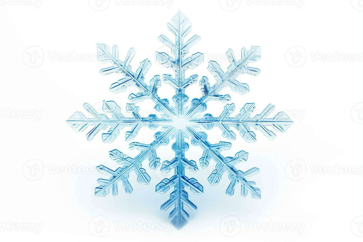 macro view of snowflake illustration fallen snow isolated on white background. Generative AI photo