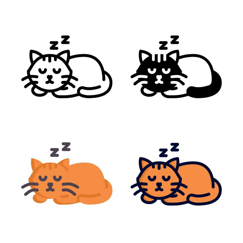 Cat napping icon set style collection in line, solid, flat, flat line style on white background vector